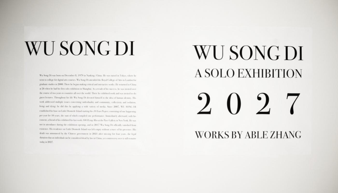 Able Zhang "WU SONG DI: A SOLO EXHIBITION, 2027" 2017. Photo courtesy of the artist.