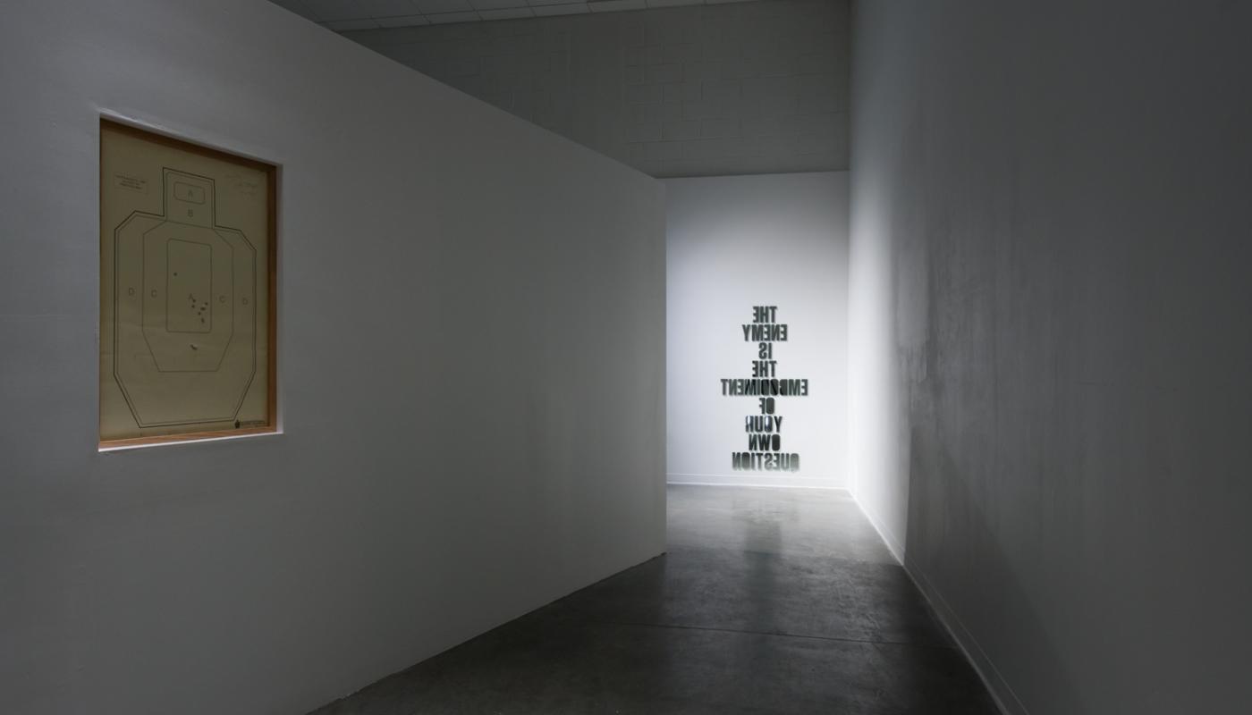 Omar Mismar, "Schmitt, You and Me," video installation, 2016-17. University Art Galleries, UC Irvine © 2017. Photo: Jeff McLane
